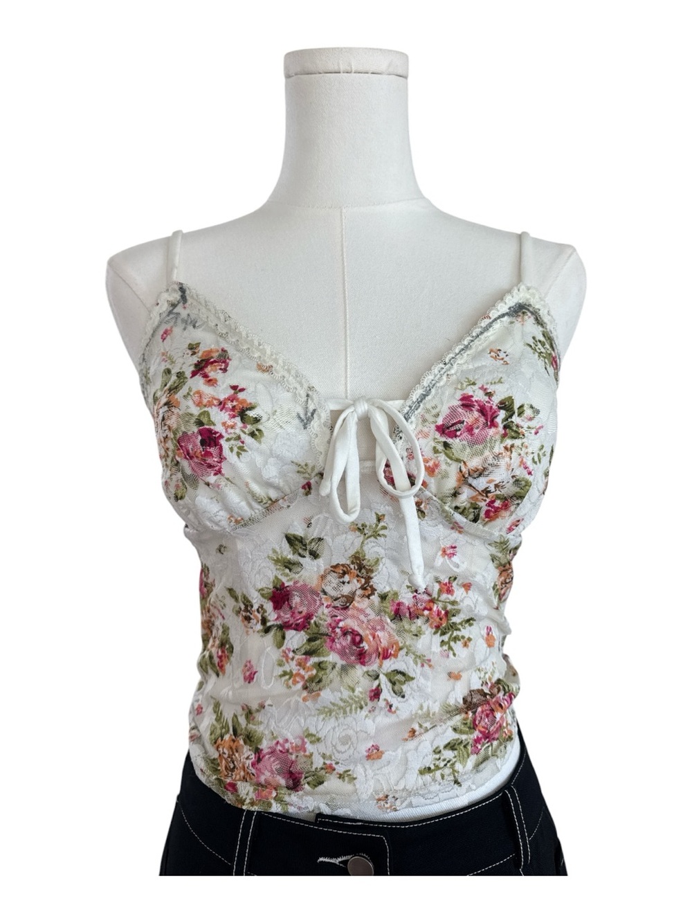 TBC5 Floral Lace Trim Cami Tank Top Size Small